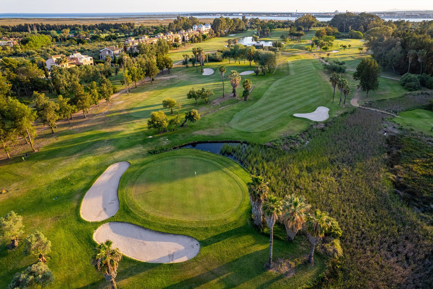 Isla Canela, Spain, aerial view of the course and coast
